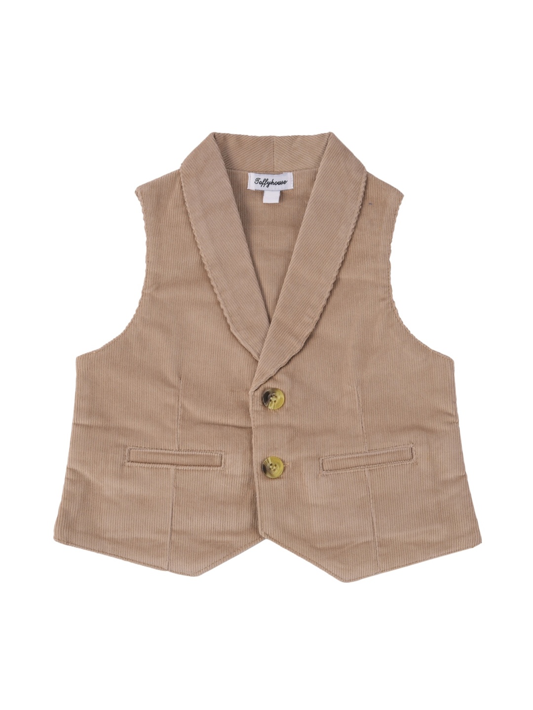 

TOFFY HOUSE Boys Khaki-Coloured Solid Corduroy Waistcoat