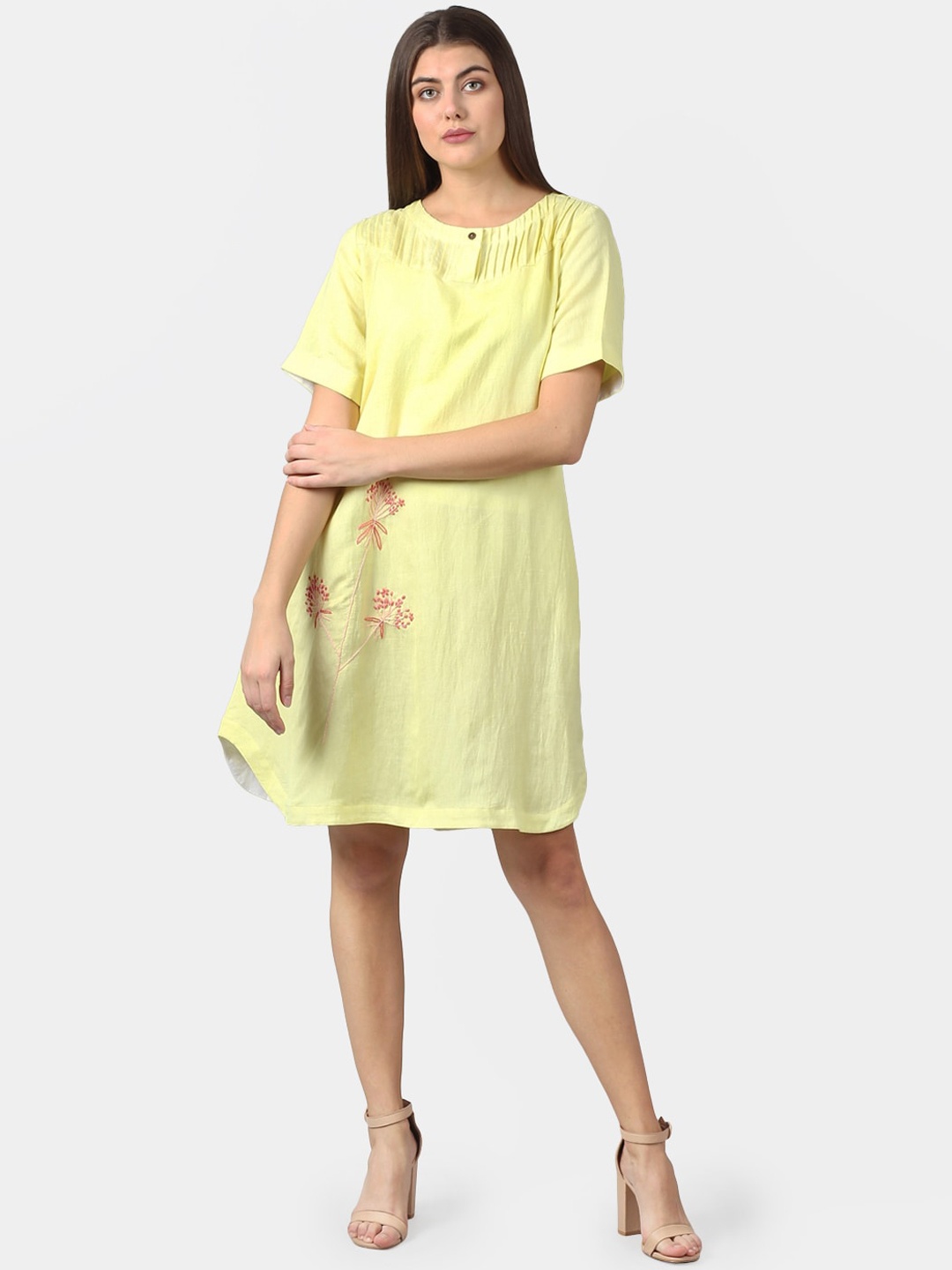 

DART STUDIO Women Yellow Solid A-Line Dress