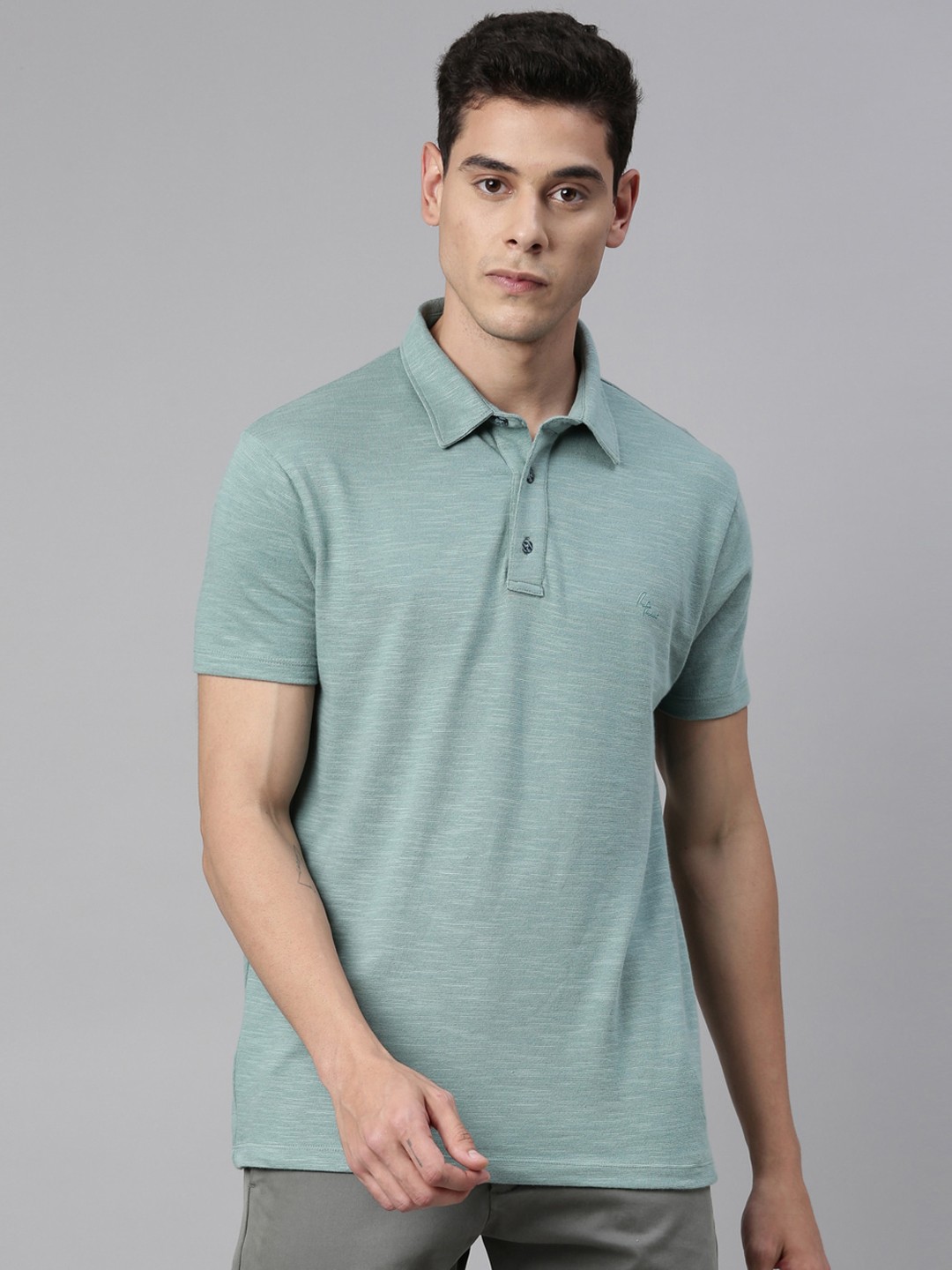 

RARE RABBIT Men Green Solid Polo Collar T-shirt