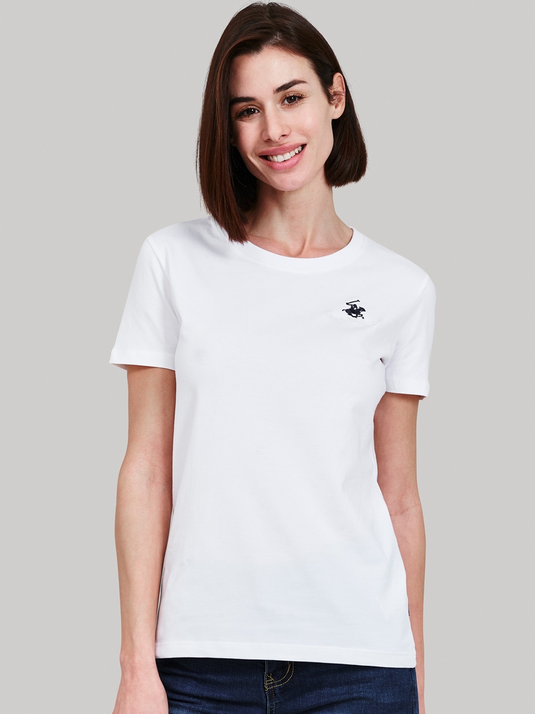 

Beverly Hills Polo Club Women White Solid Round Neck T-shirt