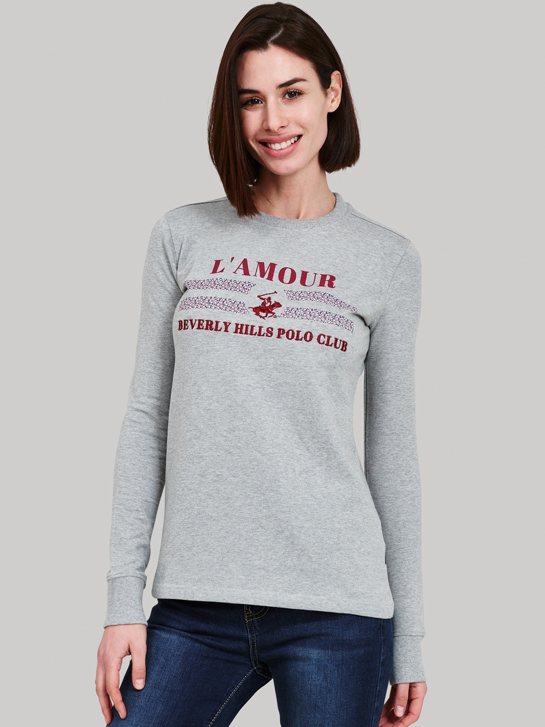 

Beverly Hills Polo Club Women Grey Printed Round Neck T-shirt