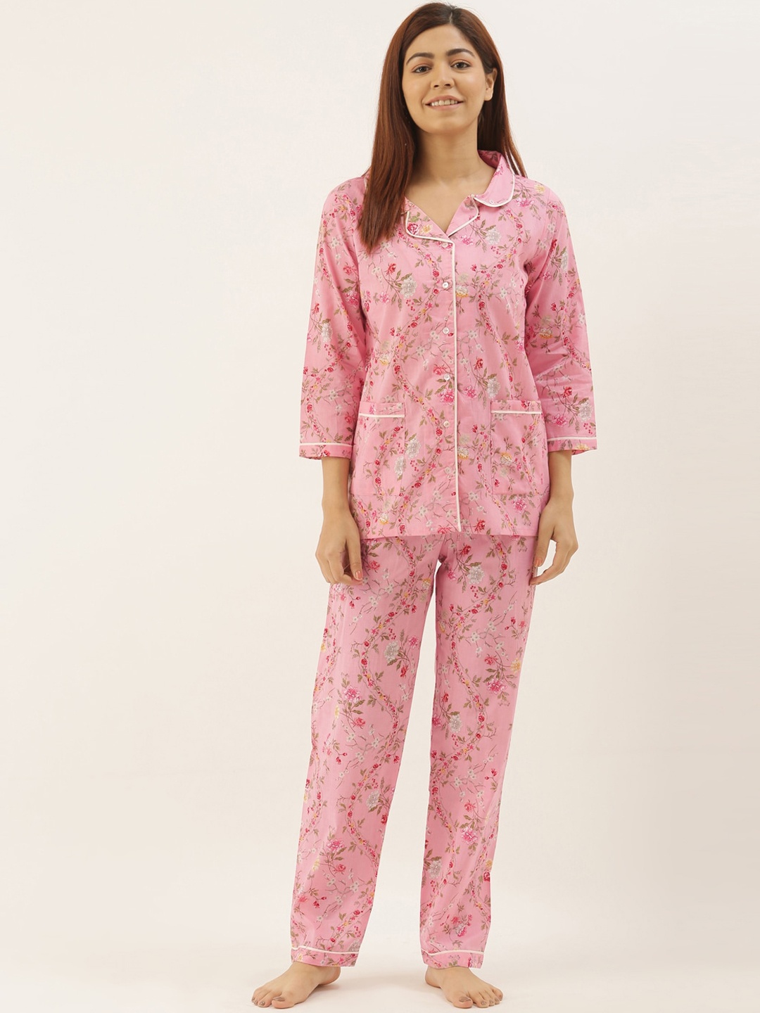 

Bannos Swagger Women Pink & White Printed Night Suit