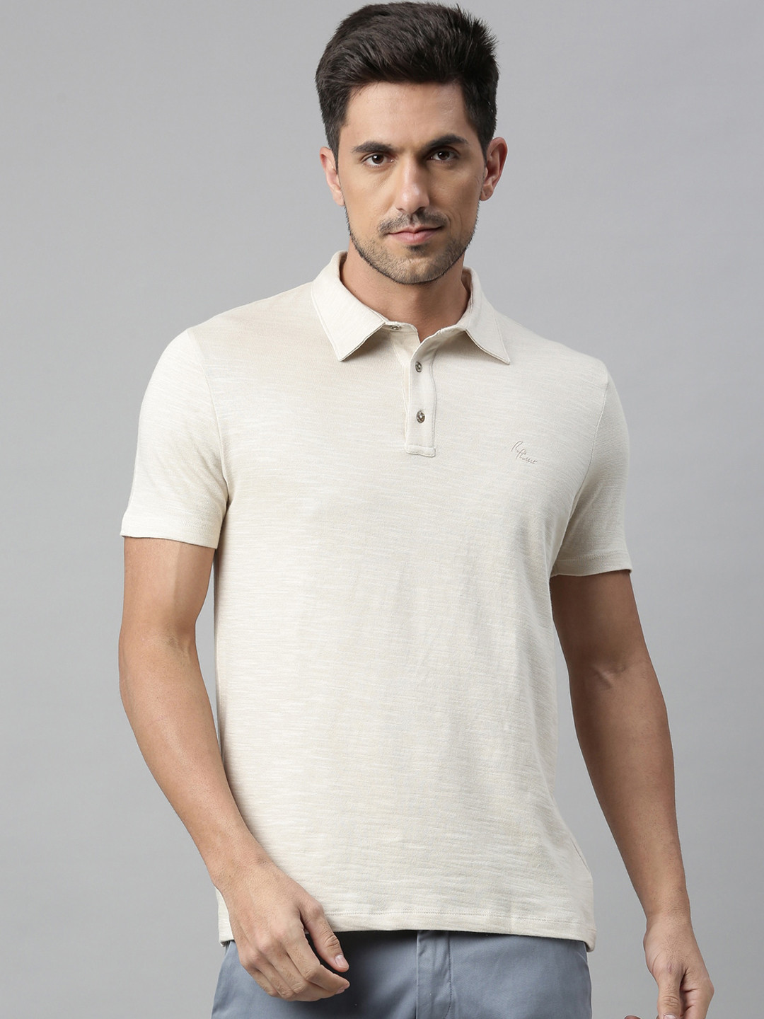 

RARE RABBIT Men Off-White Solid Polo Collar T-shirt