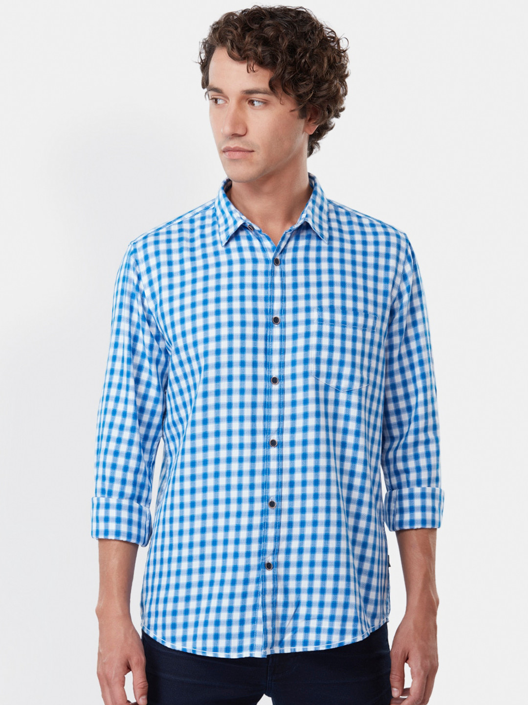 

Pepe Jeans Men Blue Regular Fit Checked Casual Shirt