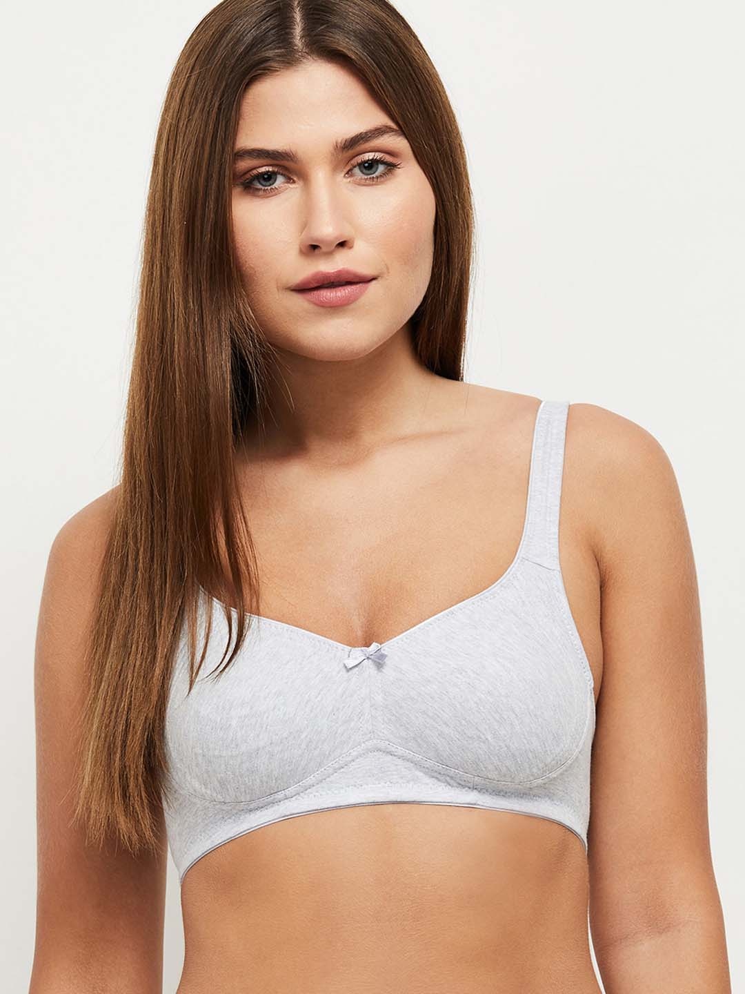 

max Grey Melange Solid Non-Wired Lightly Padded T-shirt Bra