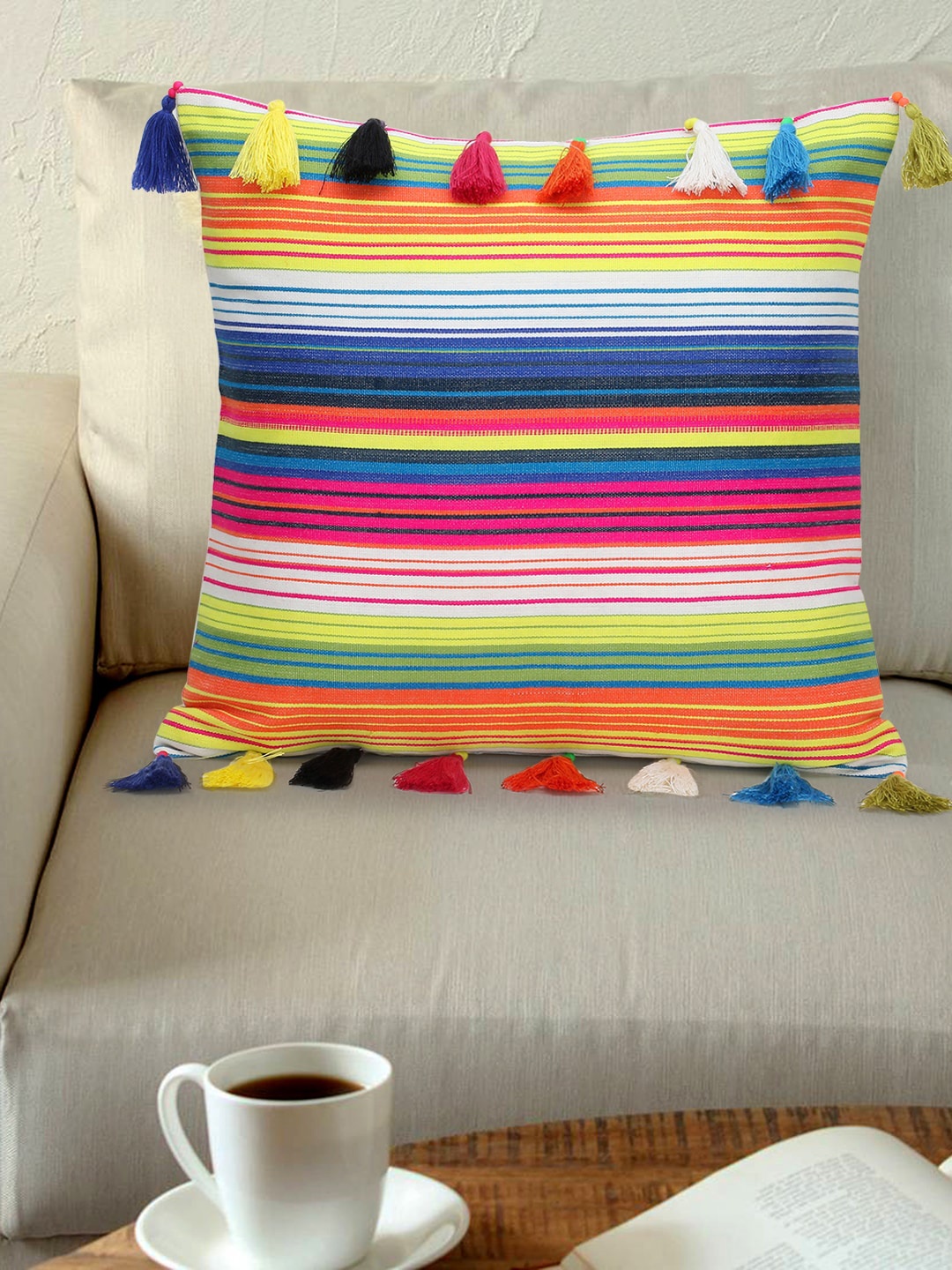 

Mezposh Blue & Pink Set of Single Striped Square Cushion Covers