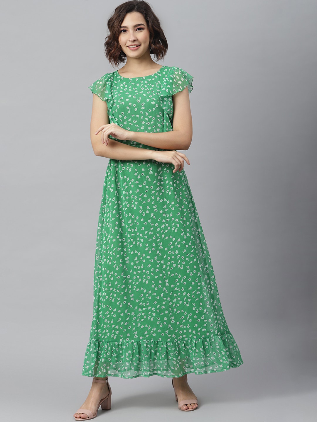 

StyleStone Women Green Floral Printed Maxi Dress
