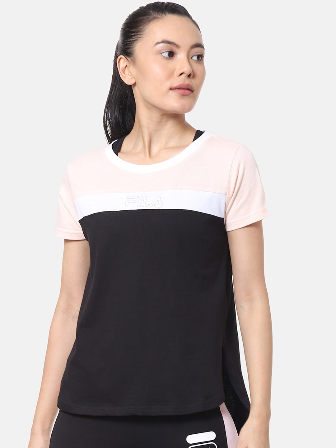 

FILA Women Pink Colourblocked Round Neck T-shirt