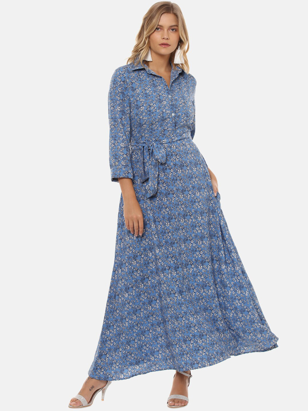 

Campus Sutra Women Blue Printed Maxi Dress