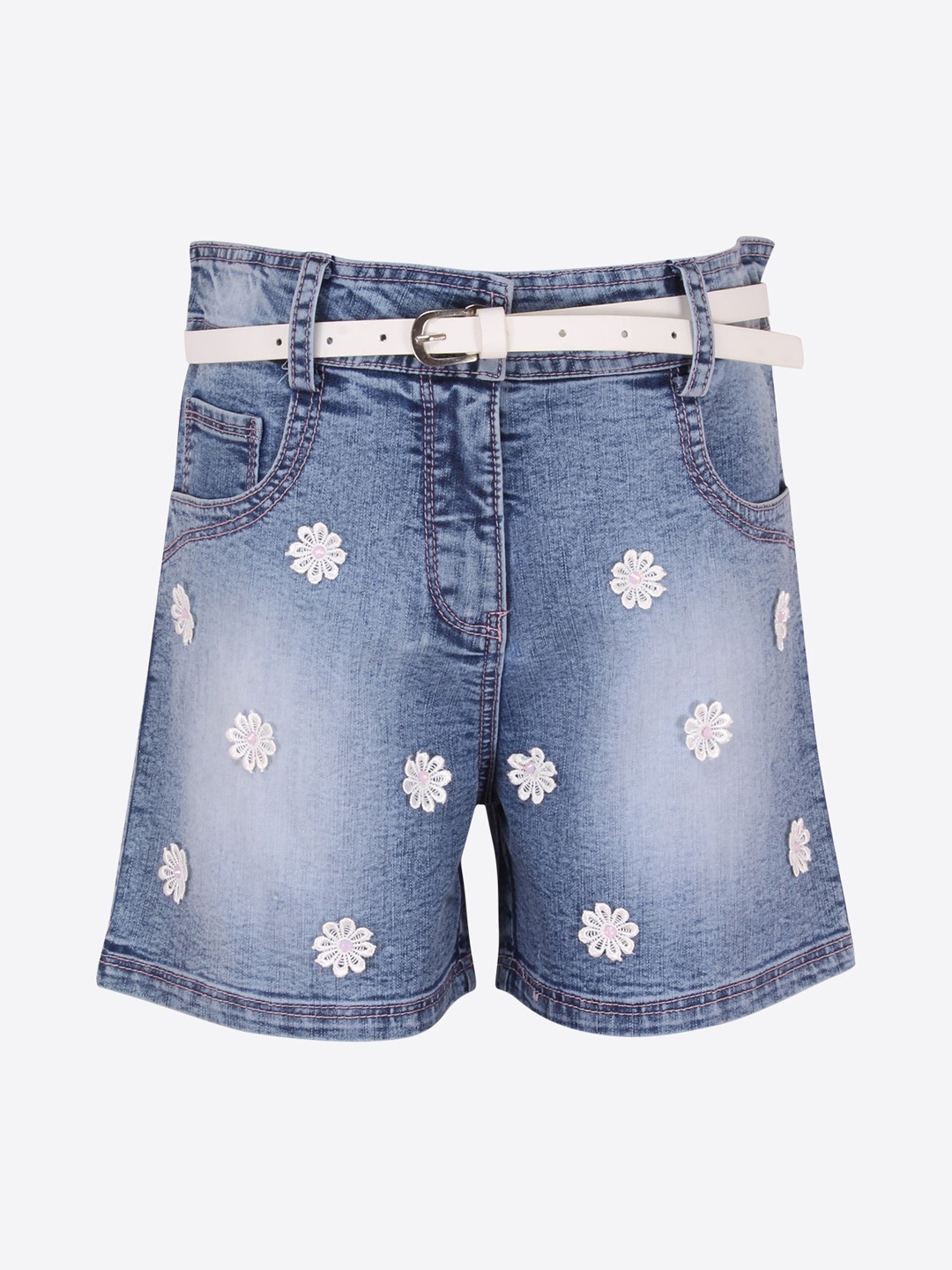

CUTECUMBER Girls Blue Washed Regular Fit Denim Shorts