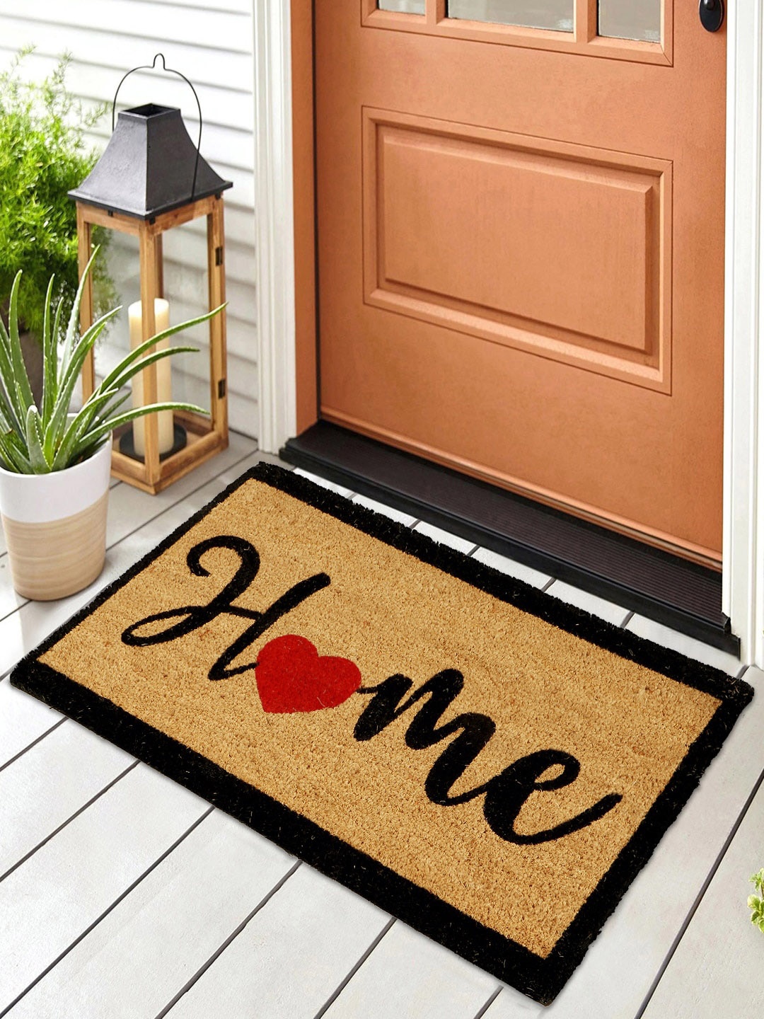 

HomeStorie Beige & Black Printed Rectangular Coir Anti-Skid Doormat