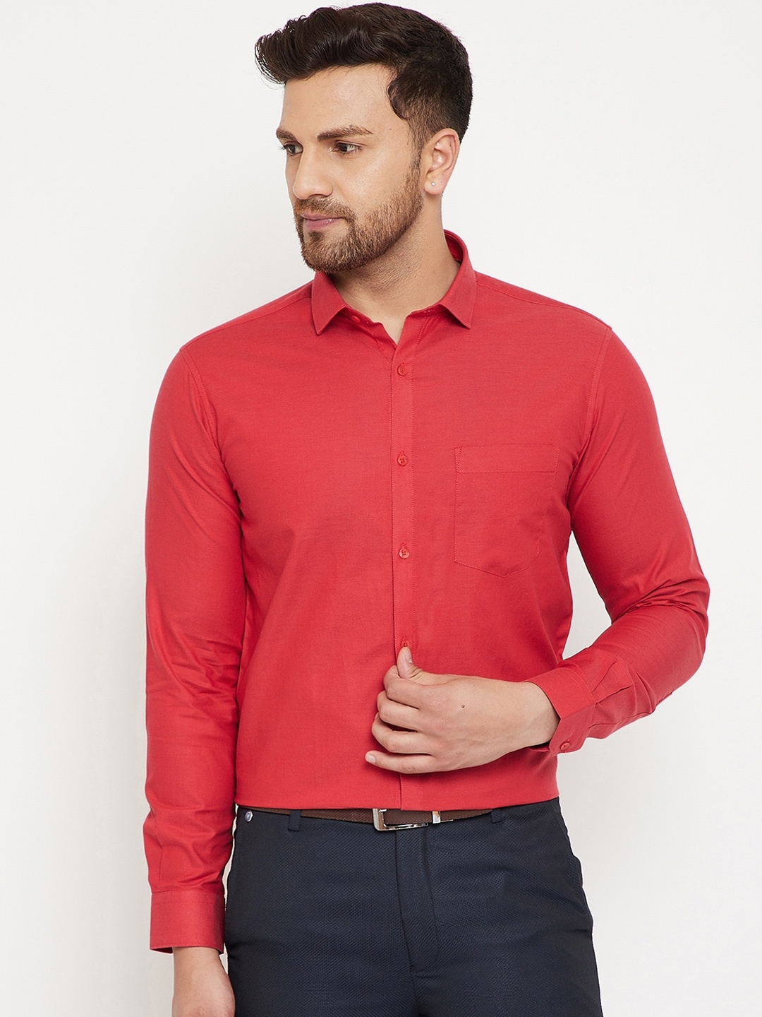 Canary London Men Red Slim Fit Solid Formal Shirt