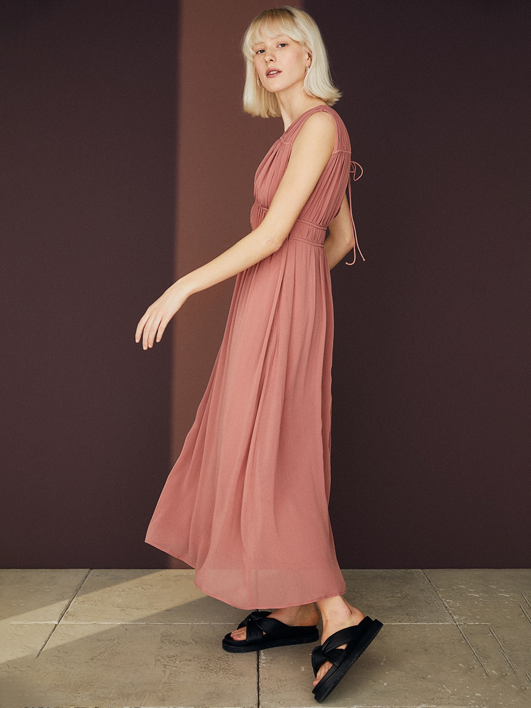 

H&M Women Sustainable Pink Solid V-neck Dress