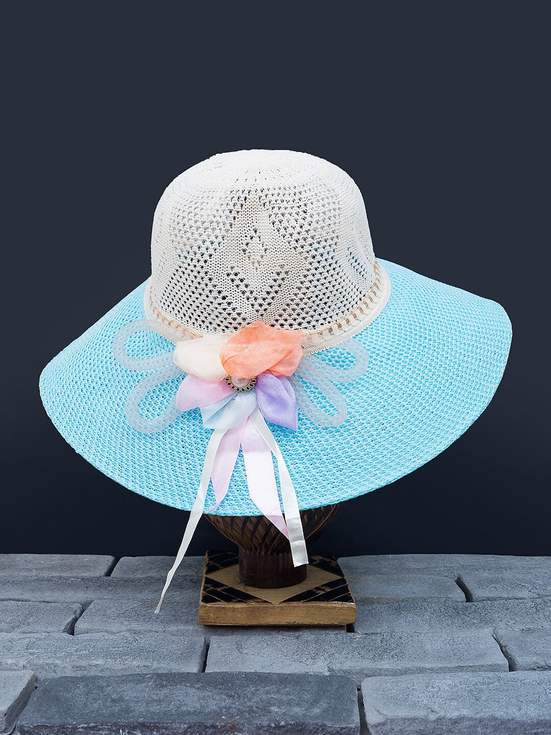 

Golden Peacock Women Pink & Blue Woven-Design Straw Sun Hat