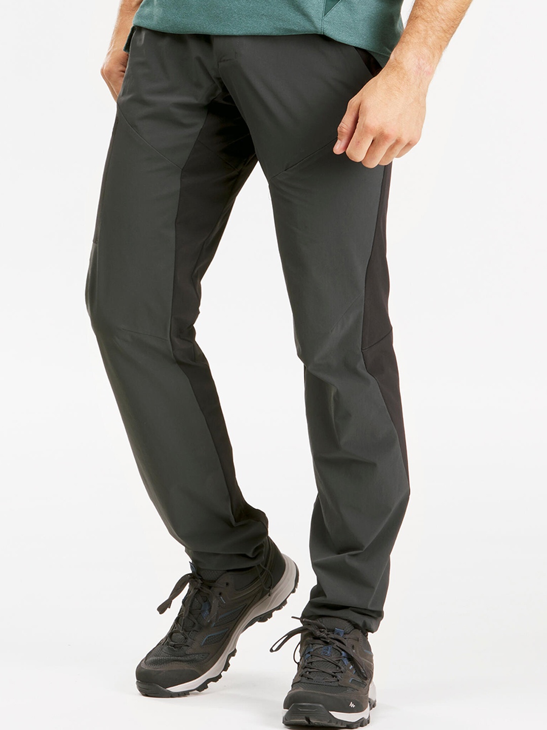 Quechua By Decathlon Men Dry Fit Stretchable Reinforced Hiking Trousers, Grey