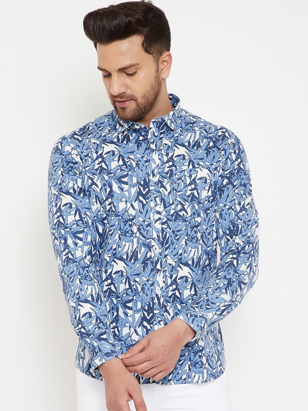 

Canary London Men White & Blue Slim Fit Printed Casual Shirt