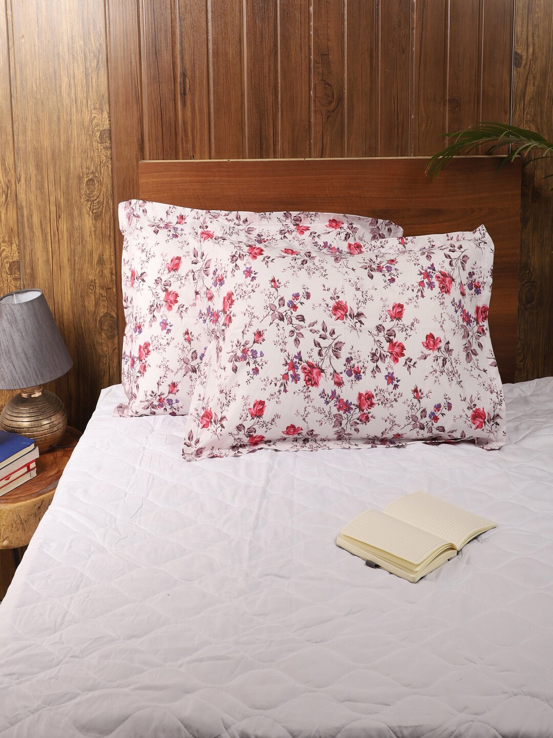 

MFD HOME FURNISHING Set Of 2 White Floral Printed Sleep Pillows