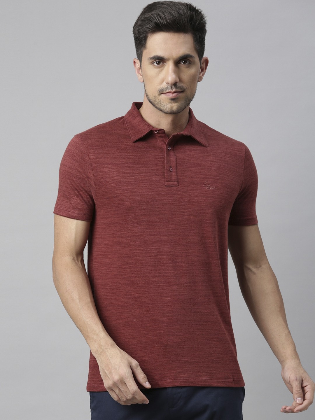 

RARE RABBIT Men Rust Solid Polo Collar T-shirt