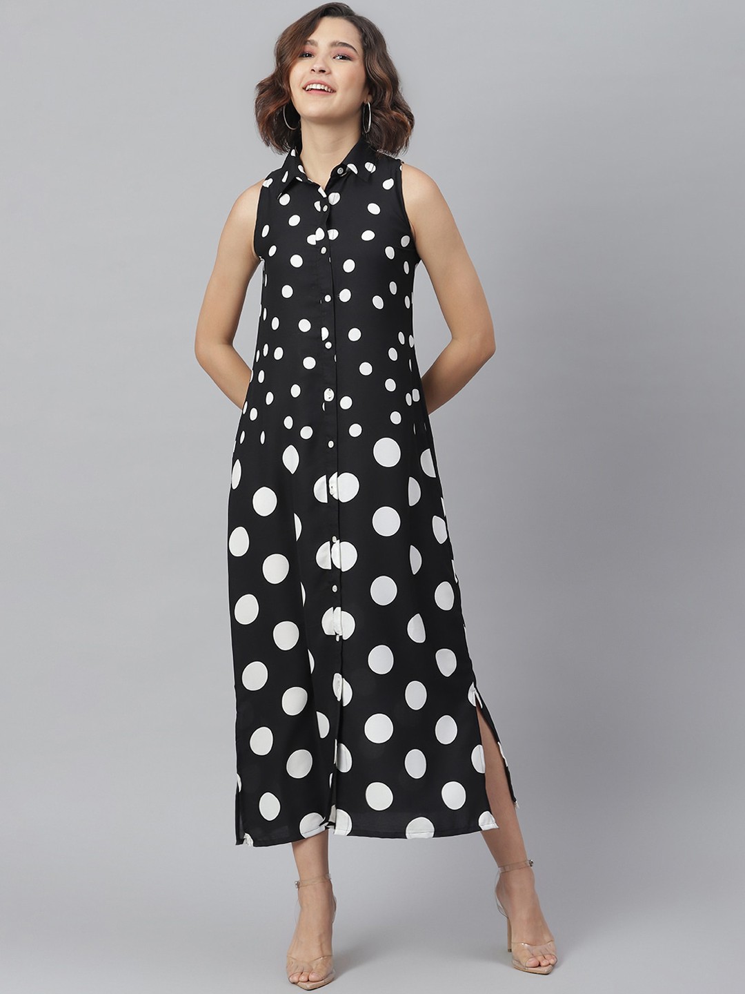 

StyleStone Women Black & White Polka Dot Printed Maxi Dress