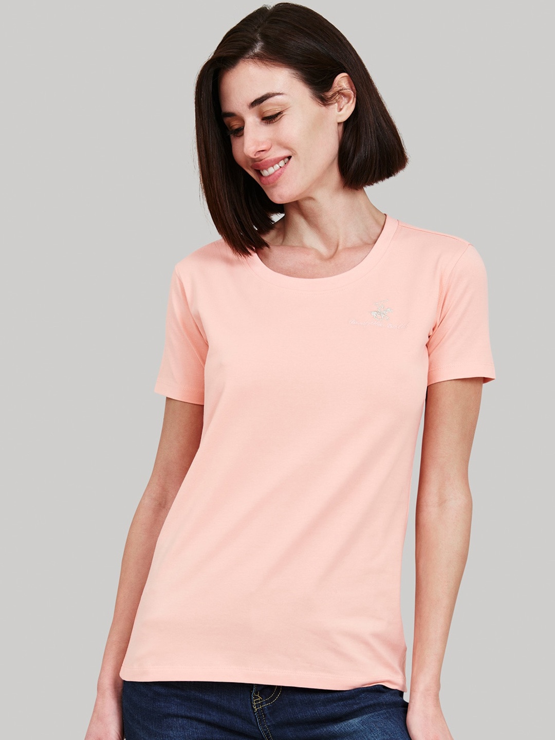 

Beverly Hills Polo Club Women Pink Solid Round Neck T-shirt