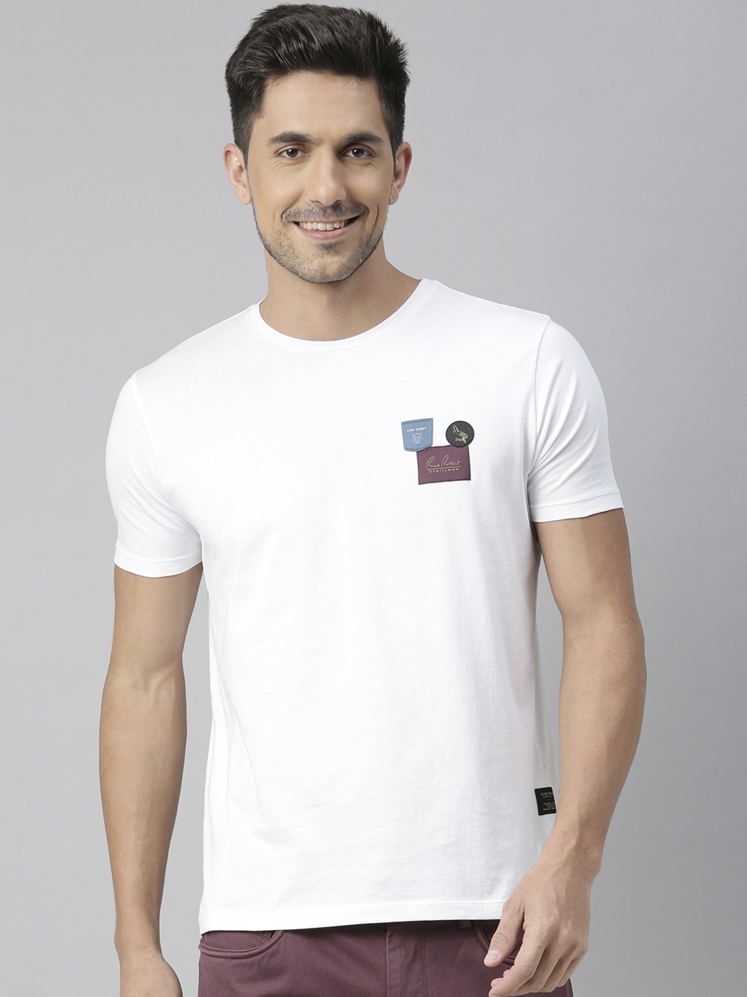 

RARE RABBIT Men White Solid Round Neck T-shirt