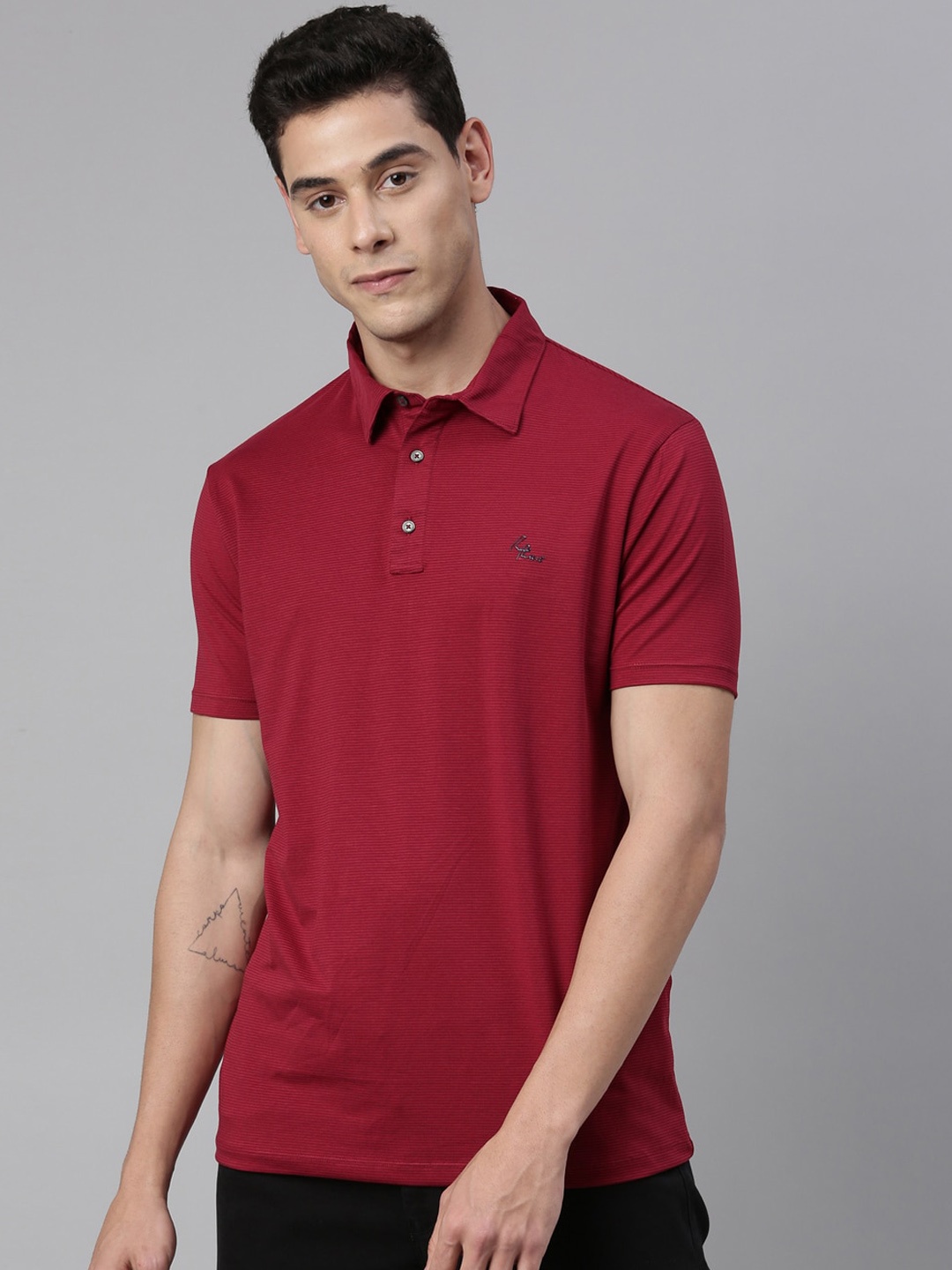 

RARE RABBIT Men Maroon Solid Polo Collar T-shirt