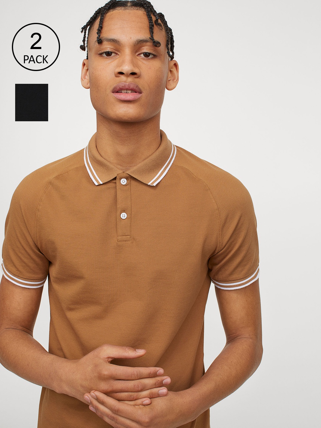 

H&M Men Black & Beige 2-Pack Muscle Fit Polo Shirts