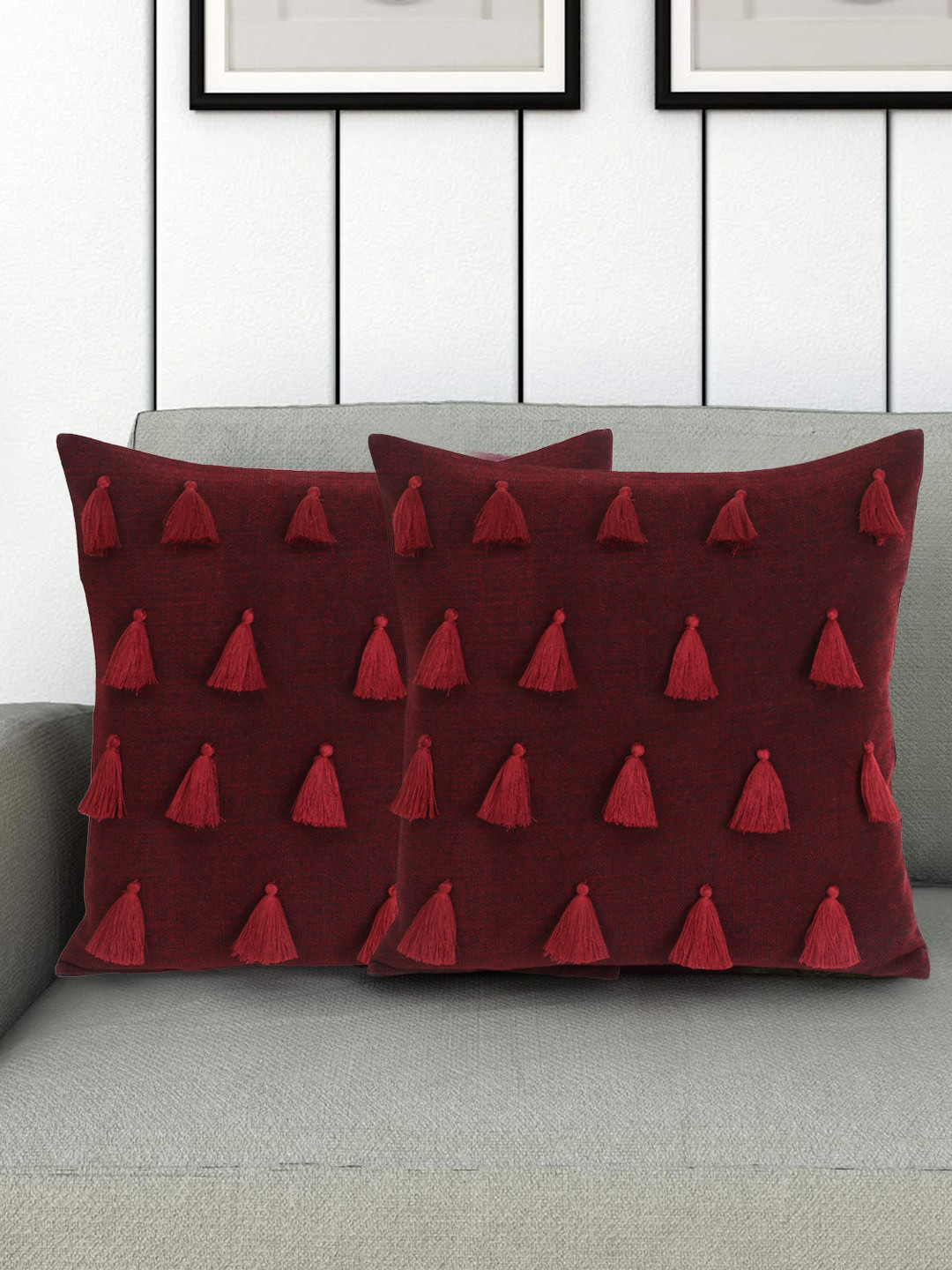 

Mezposh Maroon & Black Set of 2 Solid Square Cushion Covers