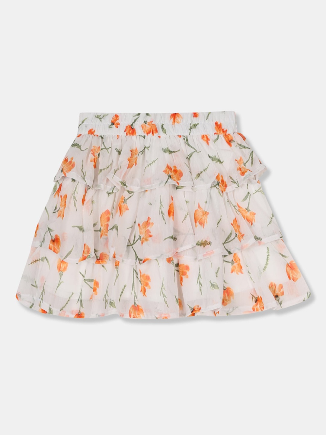 

Cherokee Girls Off-White & Orange Printed Tiered Mini Skirt