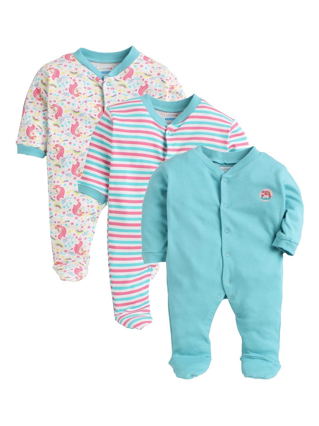 

BUMZEE Infants Kids Pack of 3 Sleepsuits, Pink