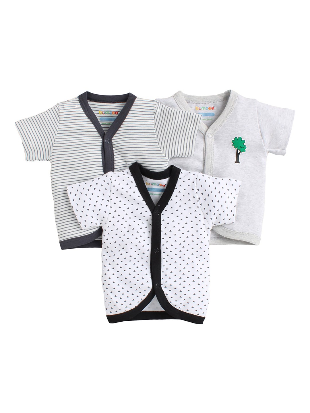 

BUMZEE Infant Kids Pack Of 3 Printed Jhablas, Grey