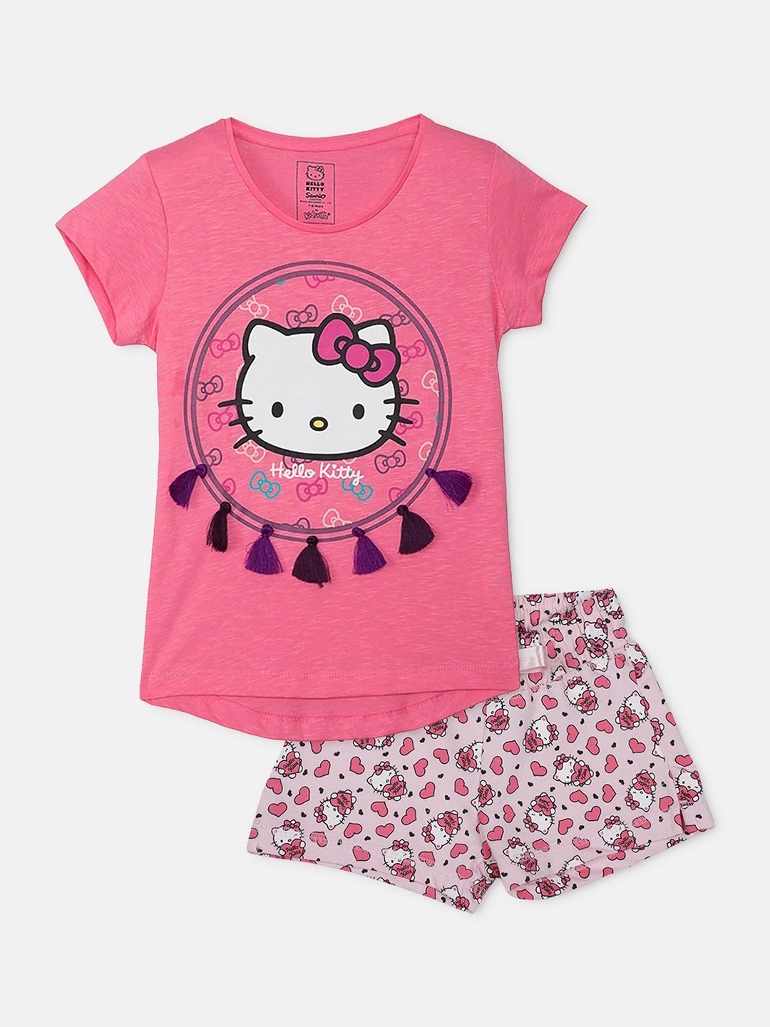 

Kids Ville Girls Pink & White Printed T-shirt with Shorts