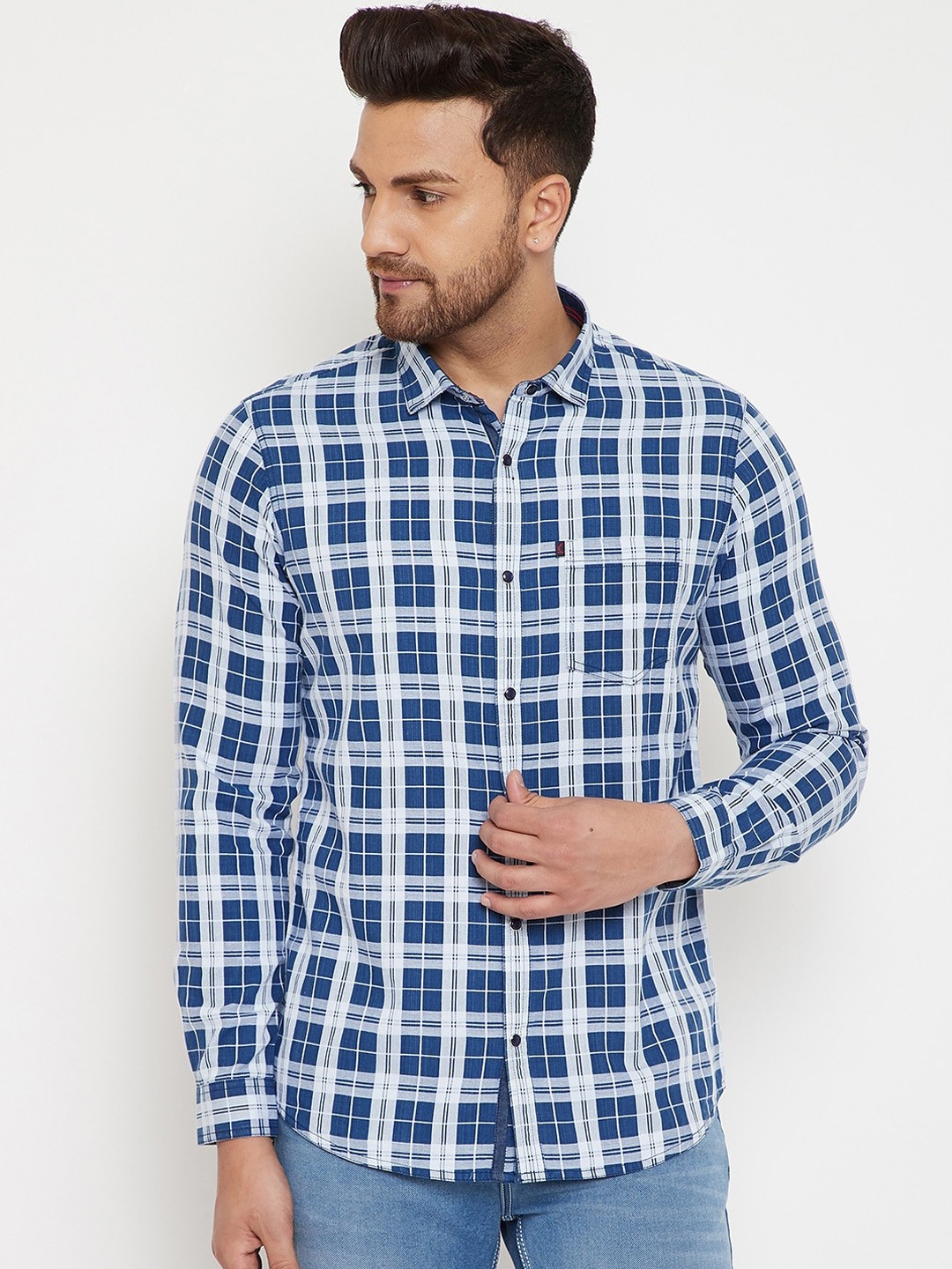 

Canary London Men Blue Slim Fit Checked Casual Shirt
