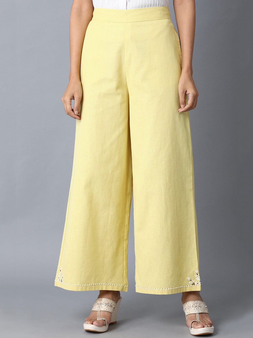 

W Women Yellow Solid Wide Leg Palazzos