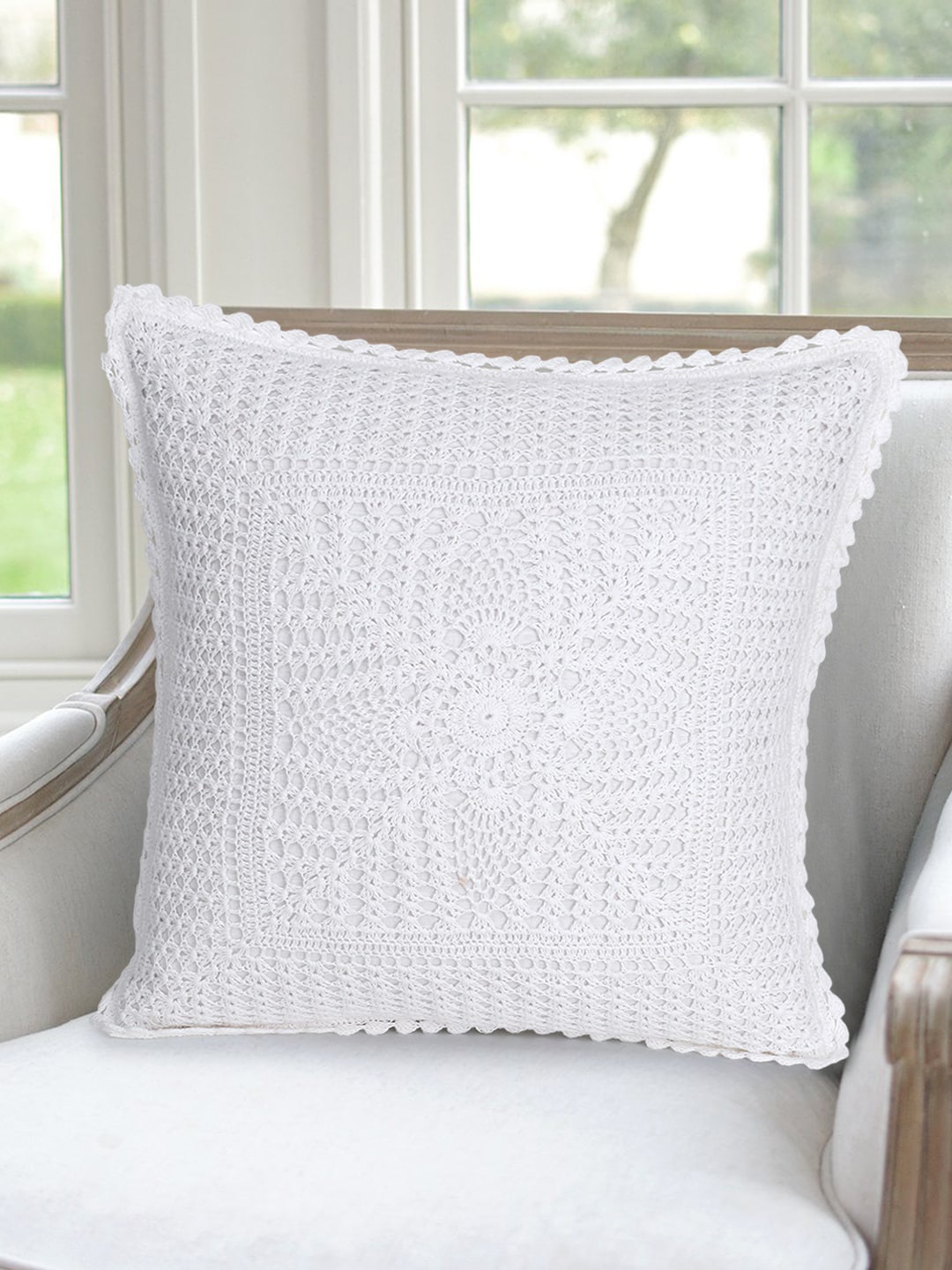 

Mezposh White Set of Single Self Design Square Cushion Covers