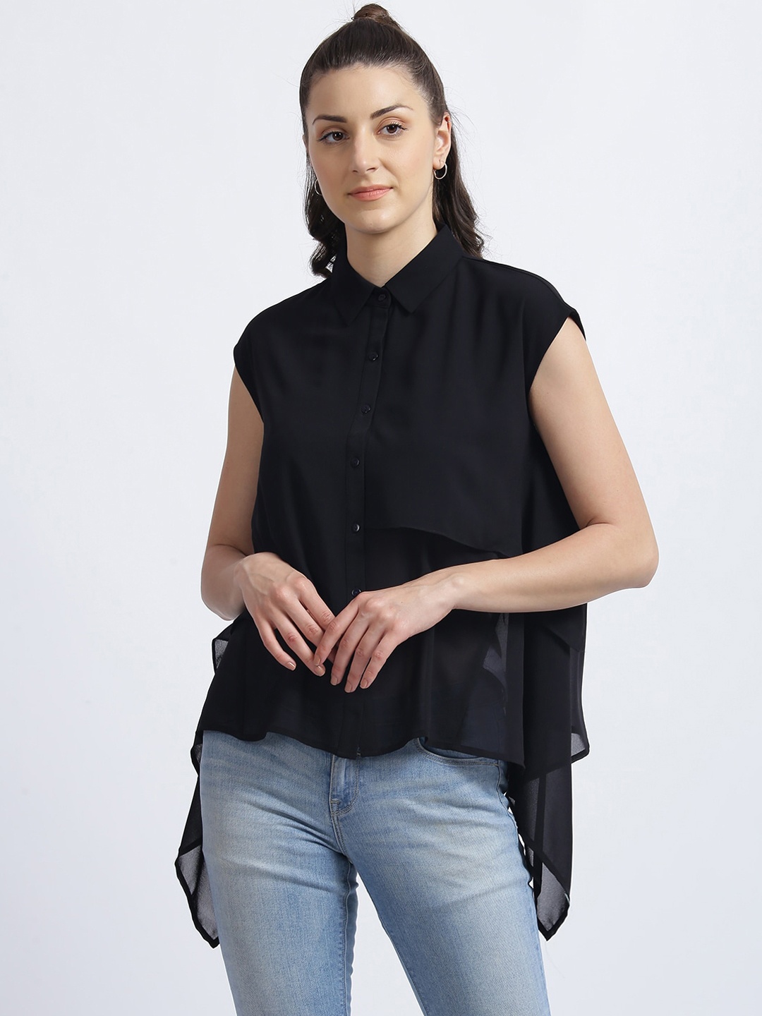 

Zink London Women Black Regular Fit Solid Casual Shirt