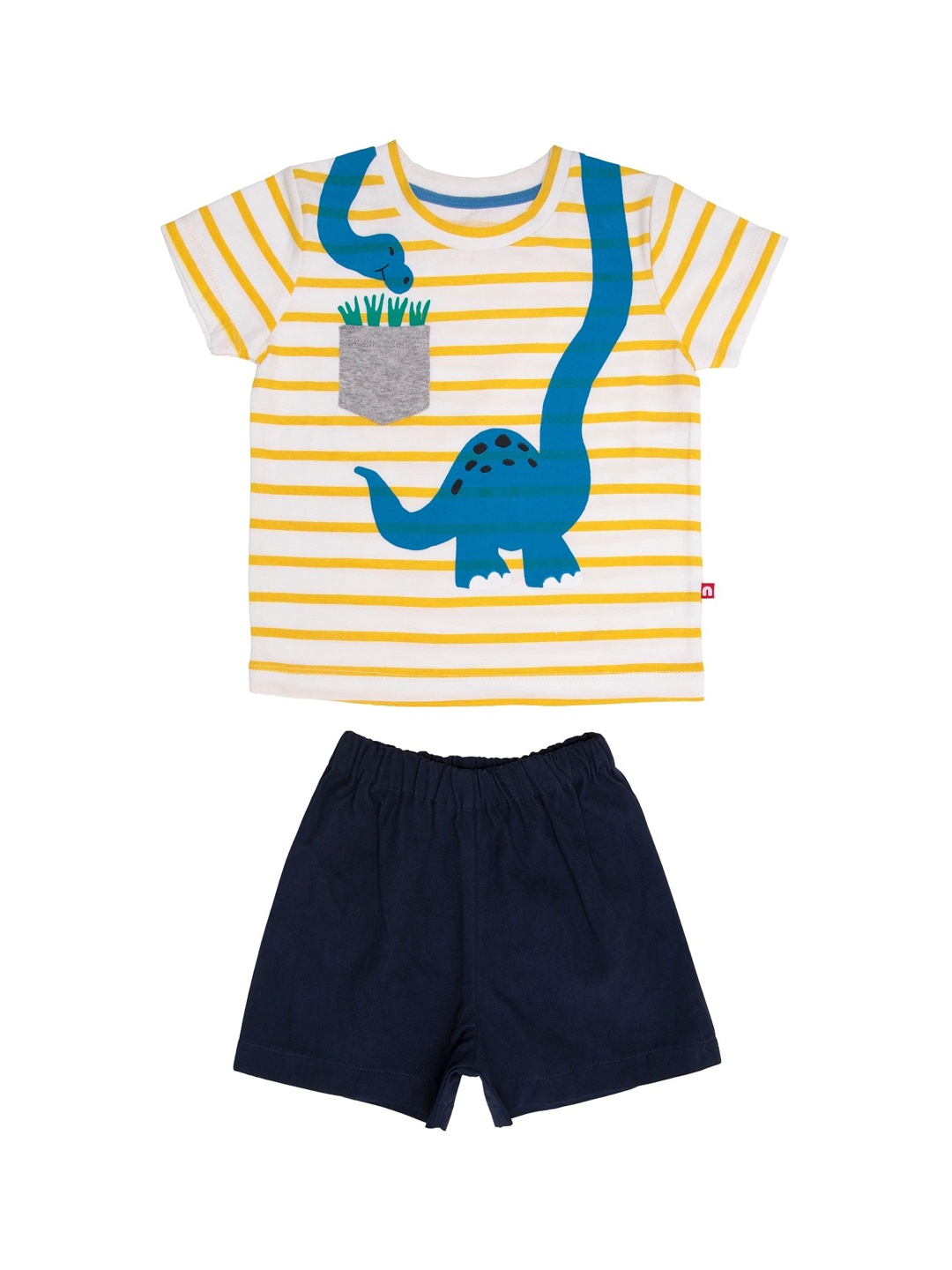 Nino Bambino Boys Navy Blue & White Cotton Striped T-shirt with Solid Shorts