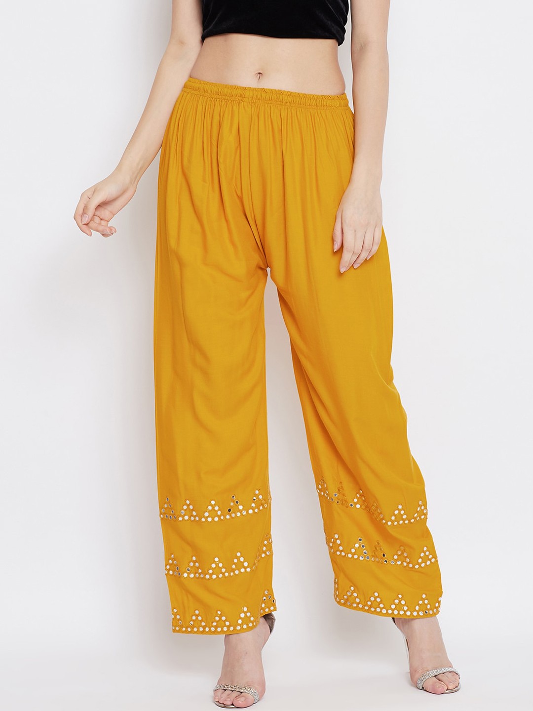 

Clora Creation Women Mustard & White Hem Design Wide Leg Palazzos
