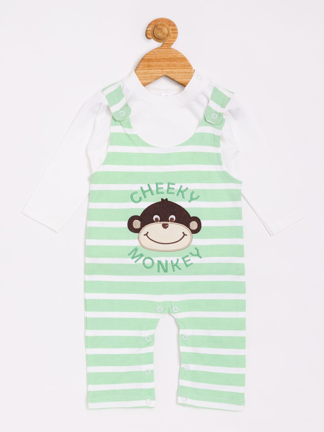 

Olio Kids Boys Green & White Solid Rompers with T-shirt
