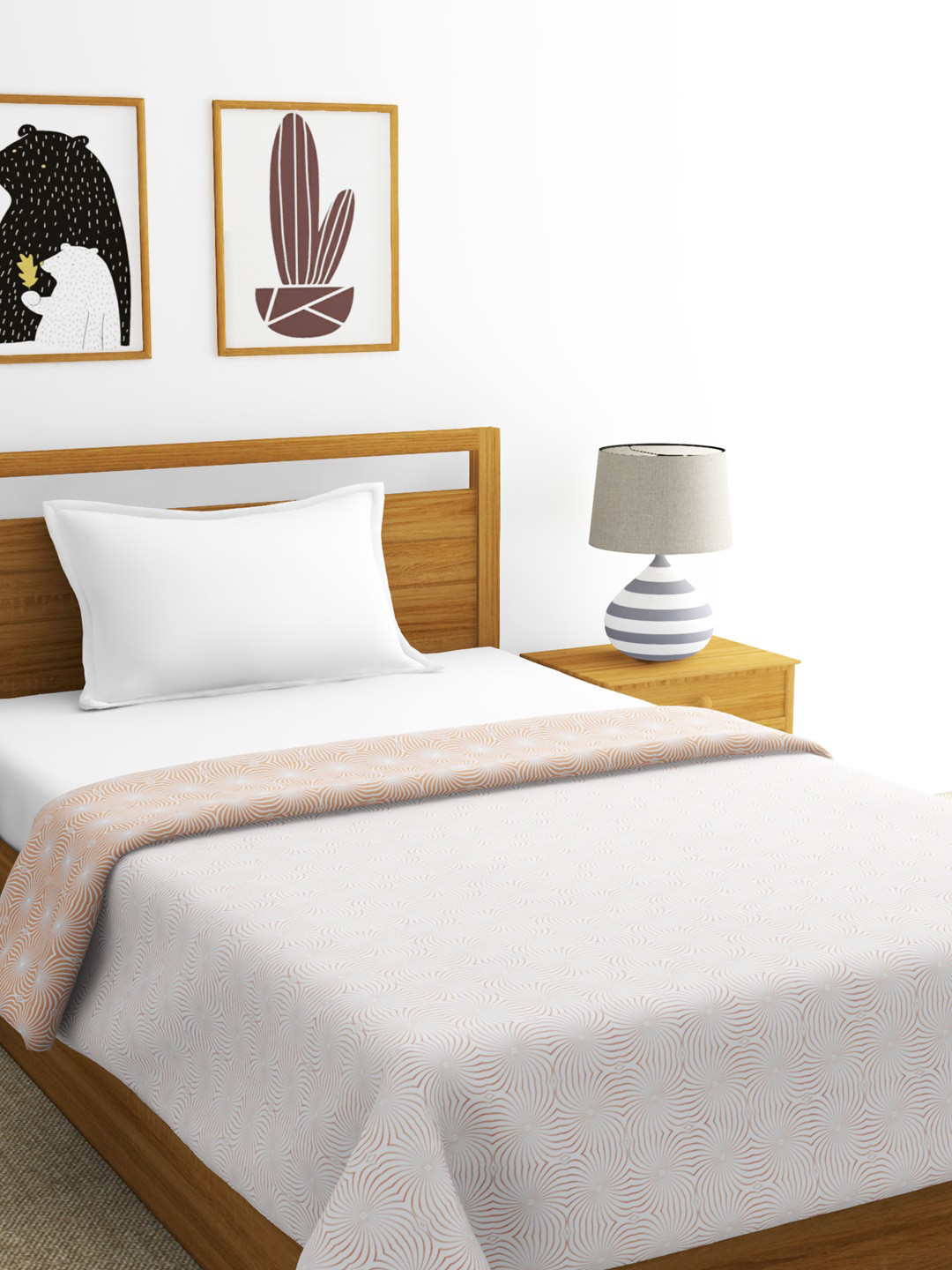 

BIANCA Beige & White Abstract AC Room 300 GSM Single Bed Dohar