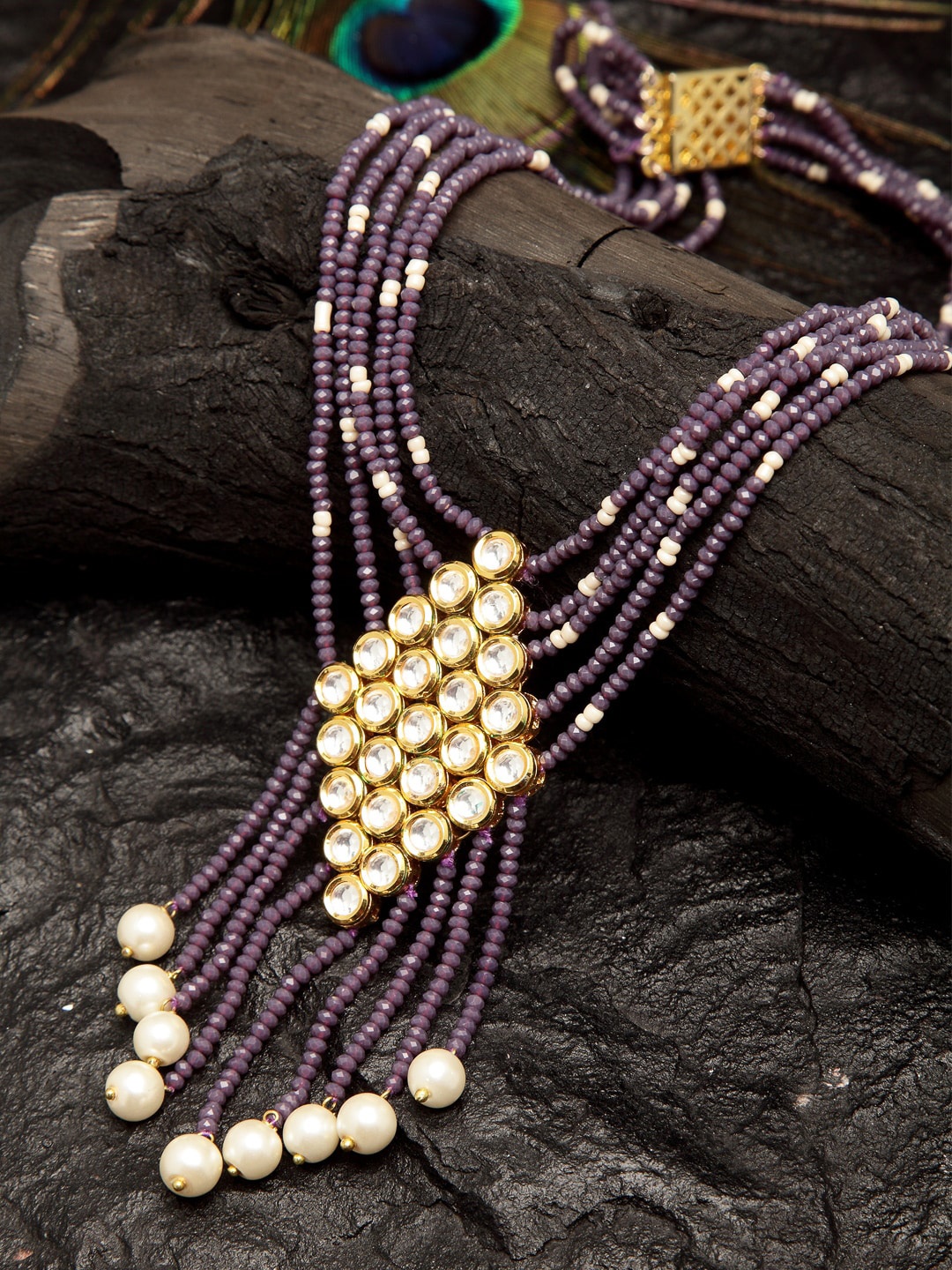 

DUGRISTYLE Purple & Gold-Toned Sterling Silver Gold-Plated Handcrafted Necklace