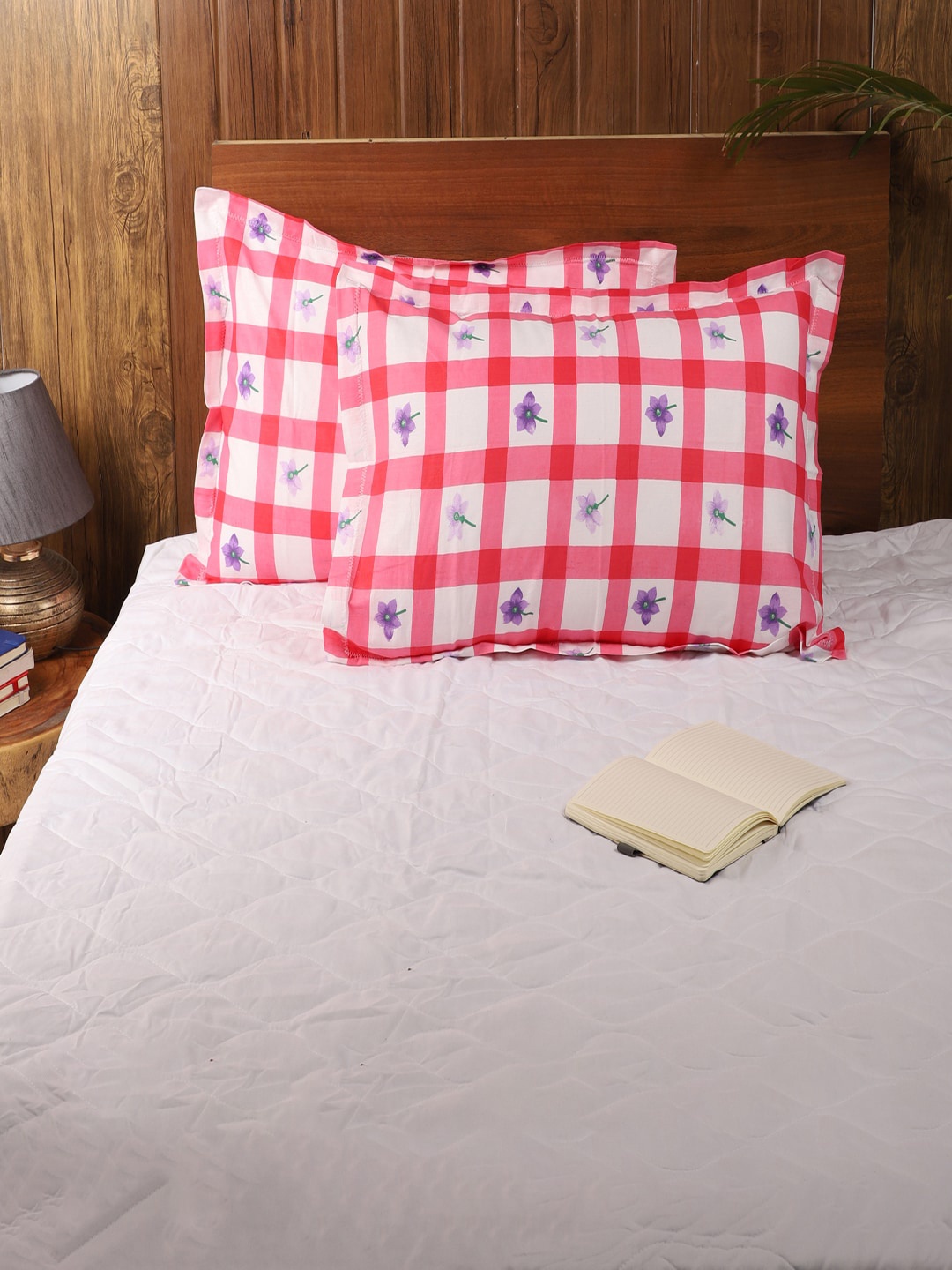 

MFD HOME FURNISHING Set Of 2 White & Red Printed Rectangle Sleep Pillows