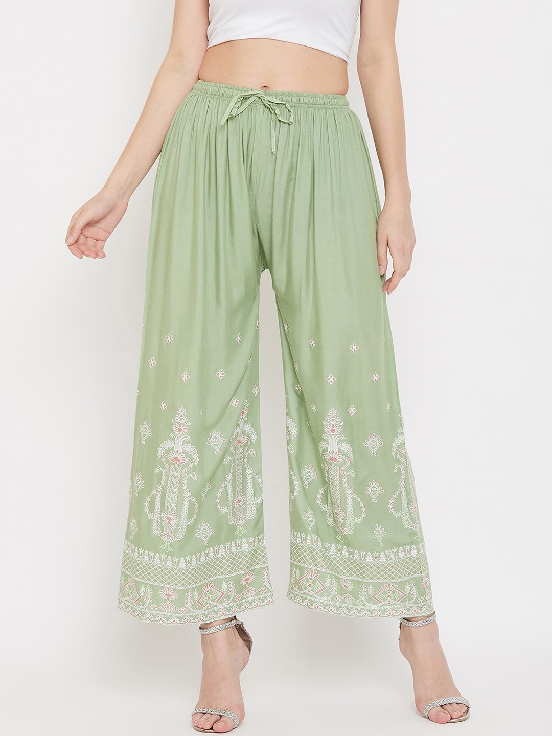 

Clora Creation Women Green & White Printed Straight Palazzos