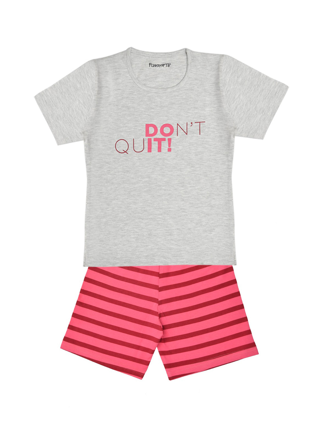 

FUNKRAFTS Girls Grey Melange & Pink Printed Cotton Night Suit