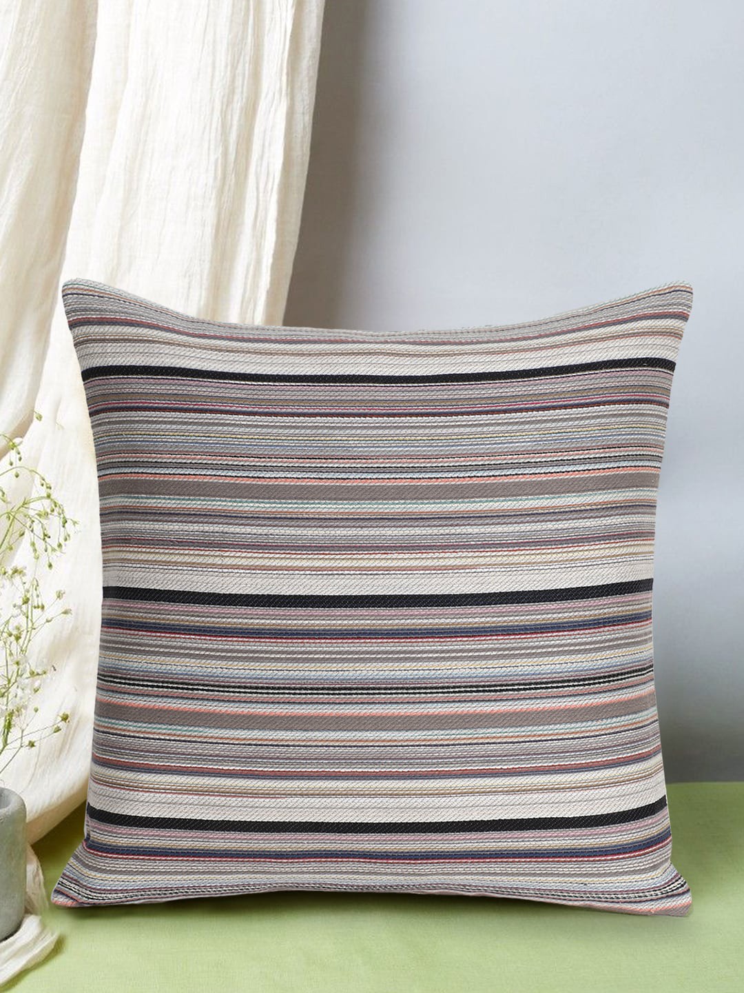 

Mezposh Taupe & Black Set of Single Striped Square Cushion Covers