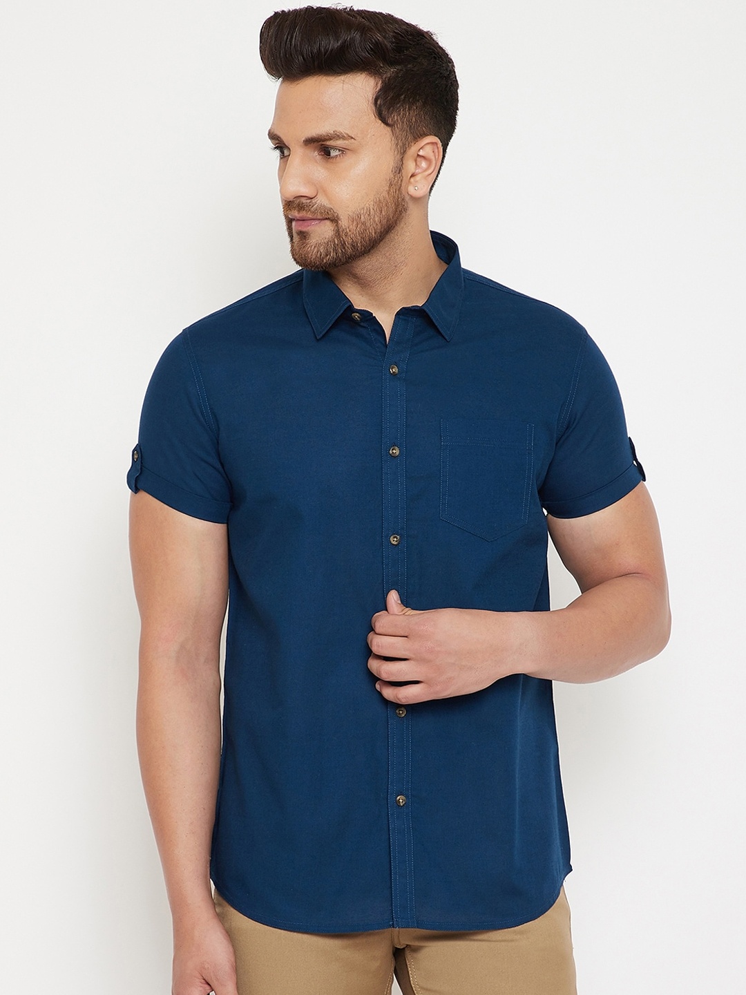 

Canary London Men Navy Blue Slim Fit Solid Casual Shirt