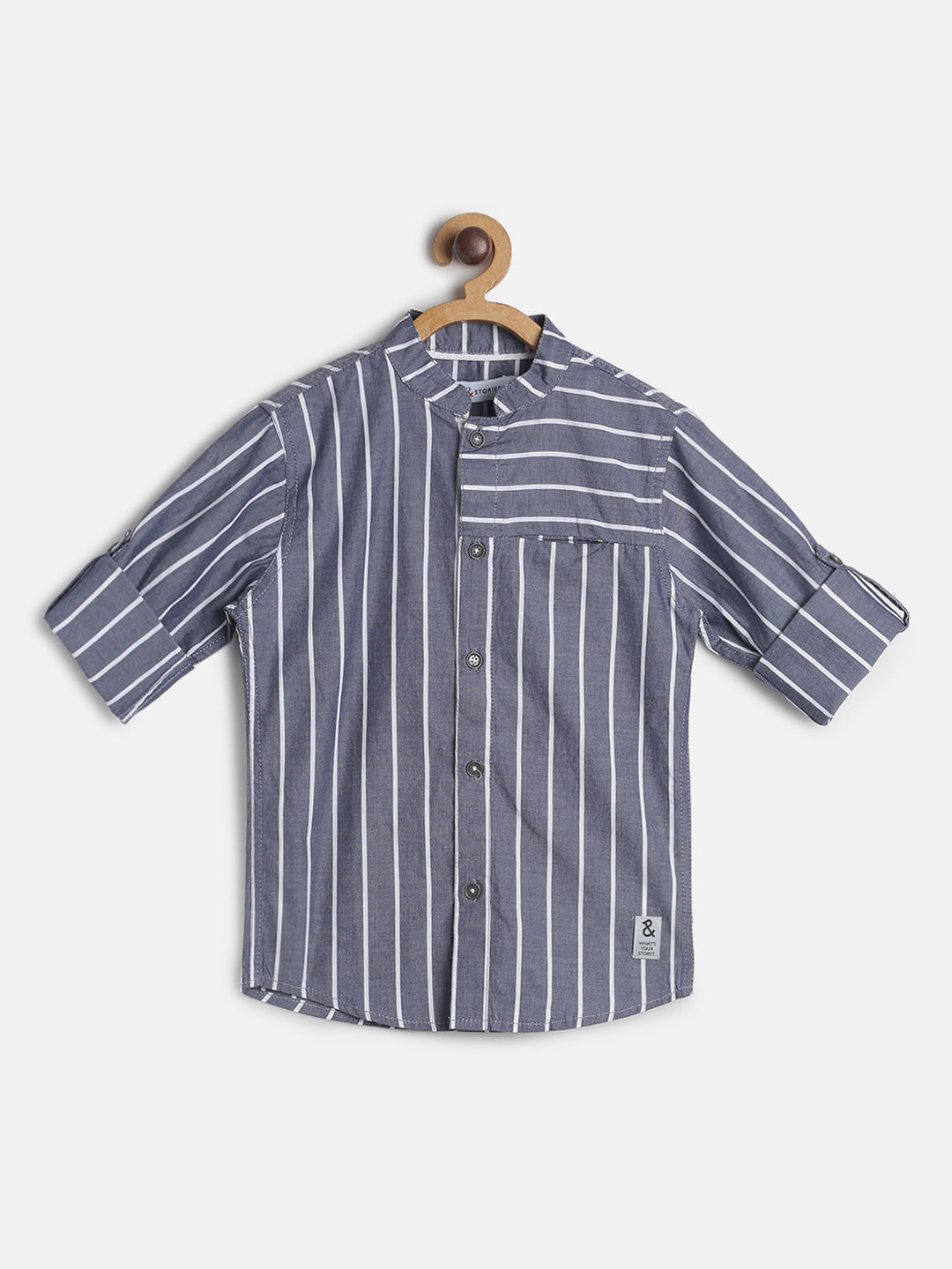 

TALES & STORIES Boys Grey Regular Fit Striped Casual Shirt