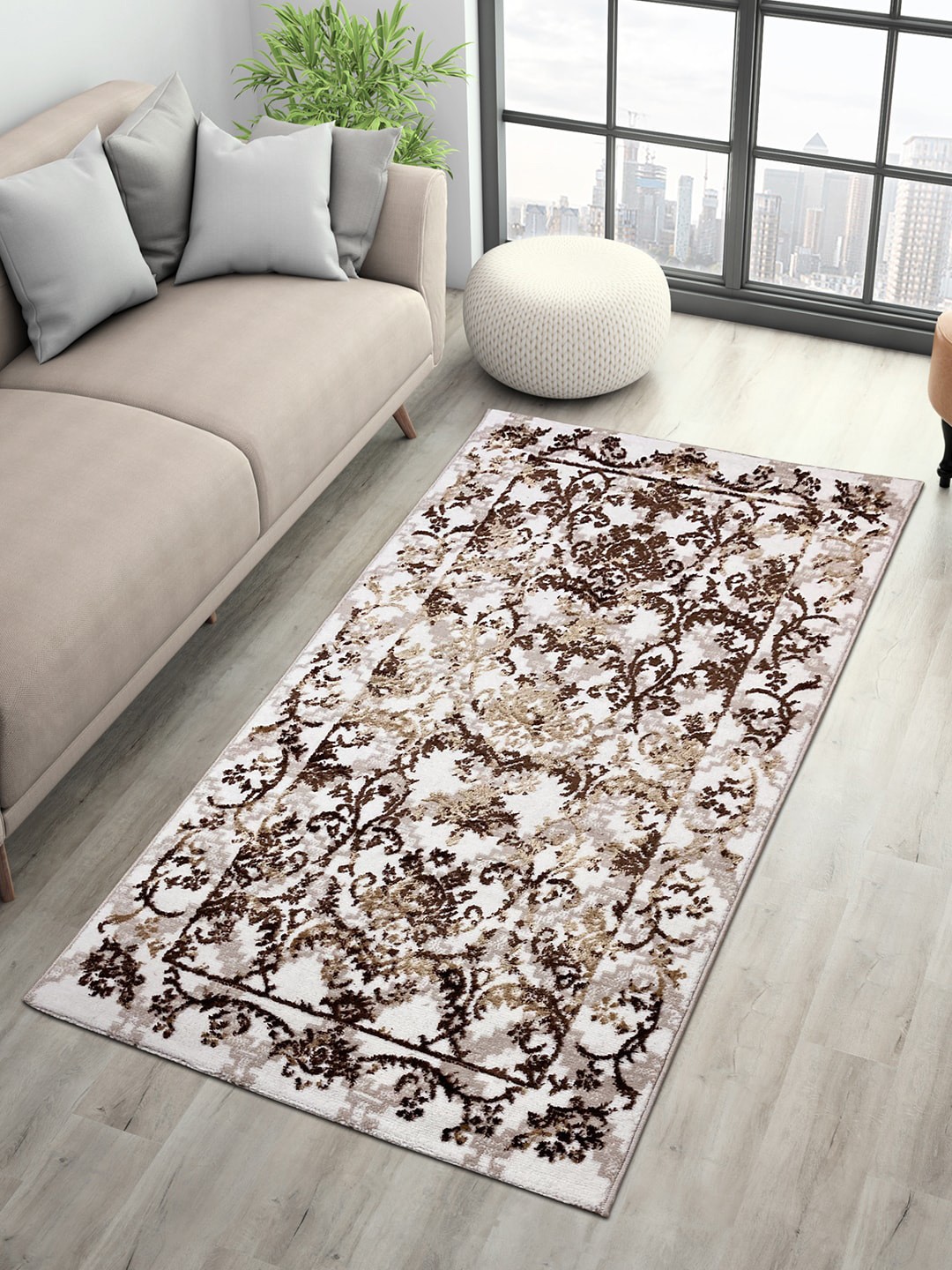 

SPACES Brown & White Ethnic Motifs 1450 GSM Floor Runners