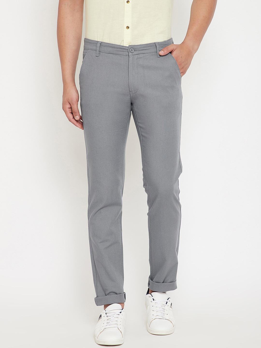 

Canary London Men Grey Slim Fit Solid Regular Trousers