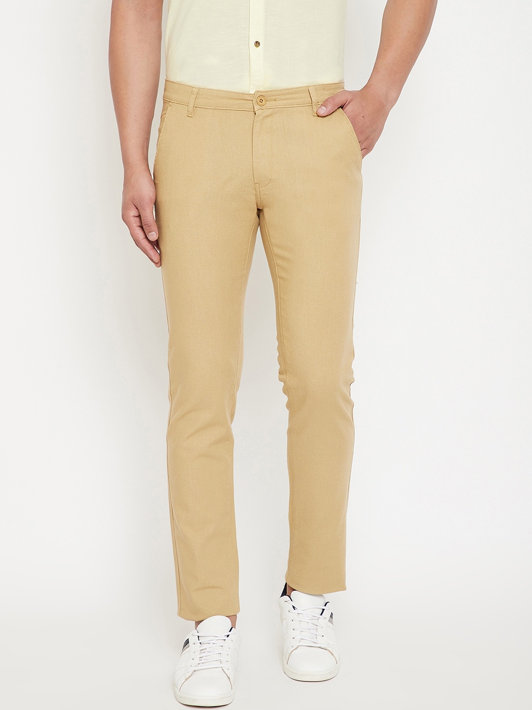 

Canary London Men Khaki Slim Fit Solid Regular Trousers